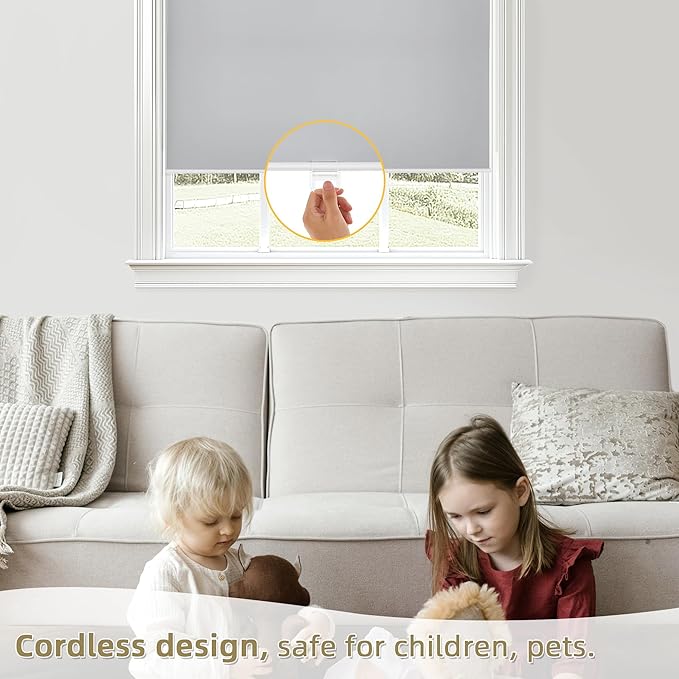 ChrisDowa Cordless Blackout Roller Shades for Windows, Thermal Insulated UV Protection Pull Down Shades, Total Blackout Window Blinds for Home, Office, Bedroom, Door (55" W x 72" H, Grey)
