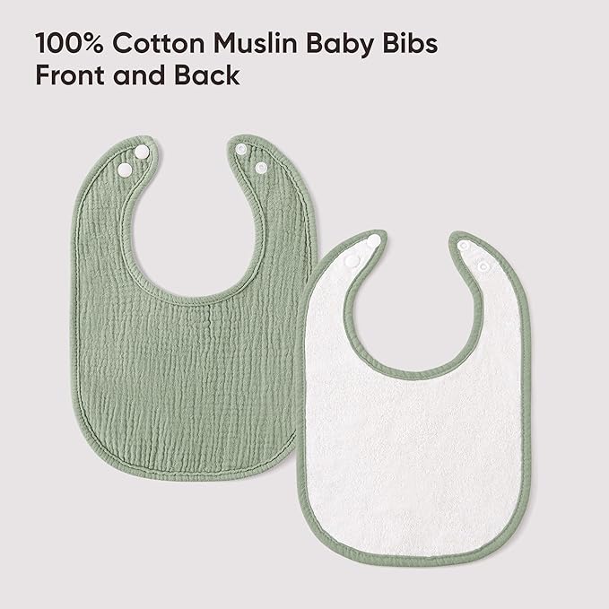 Bearmoss Baby Muslin Drooling Bibs 100% Cotton Square Adjustable Bibs Gift for Baby Girls Boys Teething Drool 8 Pack