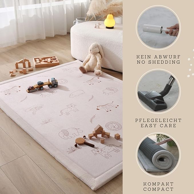 Hakuna Matte CloudSoft Baby Play Mat for Floor 47" x 67" Safari Animals – Coral Velvet Memory Foam Rug for Crawling Cozy Play – Non-Slip, Water-Resistant, Easy-Care Tummy Time Mat, Playmat for Playpen