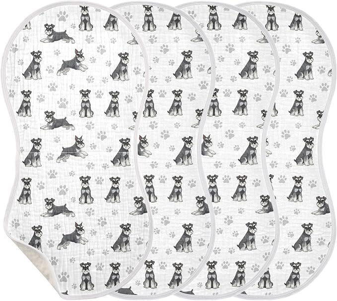 Qinllo 4 Pack Muslin Burp Cloths Miniature Dogs White Cotton Baby Burp Cloths Extra Absorbent and Soft Burping Cloth for Newborn Must Haves 22x11 Inch