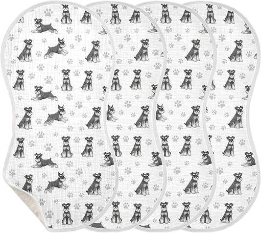 Qinllo 4 Pack Muslin Burp Cloths Miniature Dogs White Cotton Baby Burp Cloths Extra Absorbent and Soft Burping Cloth for Newborn Must Haves 22x11 Inch