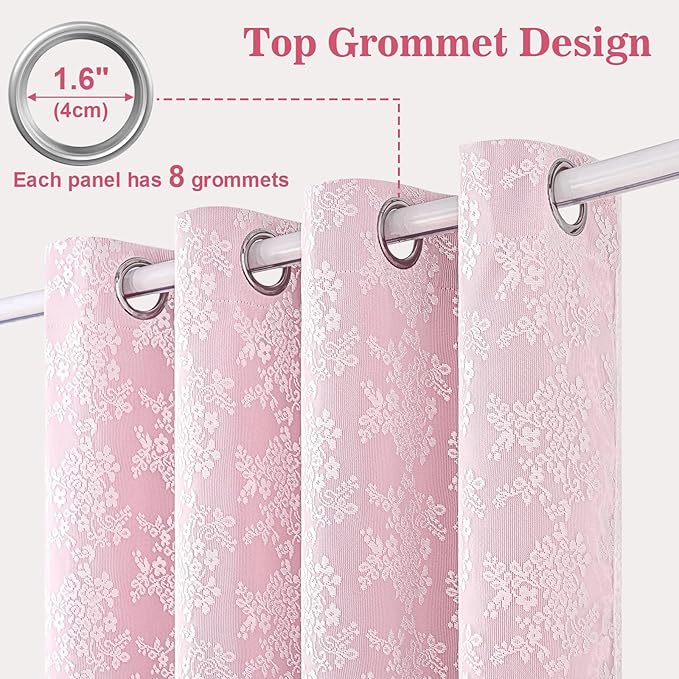 Yinhua Pink Curtains for Girls Room Double Layer Blackout Curtains for Bedroom 84 Inches Long Nursery Curtain for Living Room, Grommet Drapes with Tiebacks, 52" W x 84" L