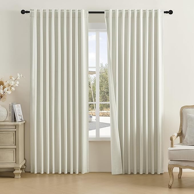 DUALIFE Blackout Linen Curtain Panels-Back Tab Loop Pocket Pinch Pleated Blackout Drapes for Large Windows Patio Sliding Door Curtains for Bedroom 72 Inch Wide by 96 Inch Long,Ivory Natural Color