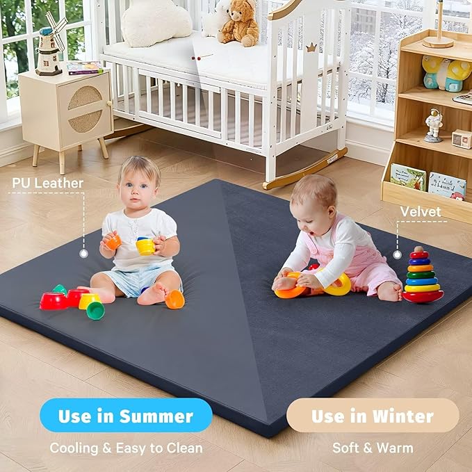 Waterproof Baby Play Mat for Floor 1.3" Thick Memory Foam 74 * 50 Cushion Playpen Playmat Tummy Time Crawling Mat Nursery Rug Pad Mattress Create Soft & Safe Area for Infants,Toddler,Kids,Navy