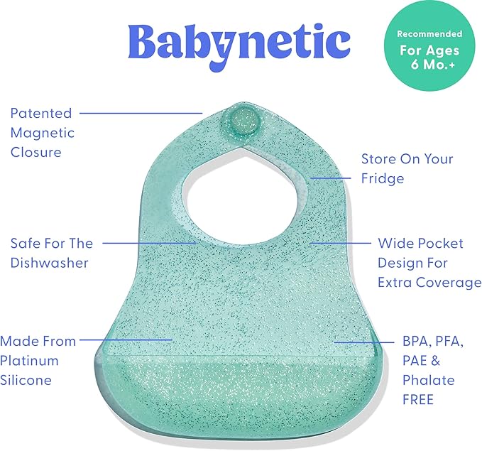 Babynetic Magnetic Silicone Baby Bib – Waterproof, Dishwasher Safe, BPA Free Food-Grade, Feeding Bib for Infants and Toddlers