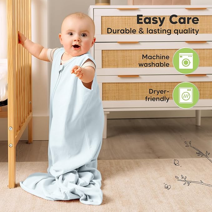 2-Pack Baby Sleep Sacks, Zipper Wearable Blanket - 0.5TOG Organic Cotton, Lightweight, Soft Cozy Infant Sleeping Sack 3-6 months, Easy to Wear Small Newborn Transition Swaddles Sleepsacks (Glacier)