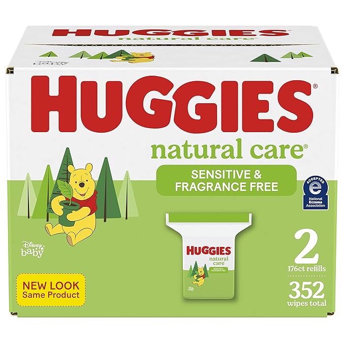Huggies Natural Care Sensitive Baby Wipes, Unscented, Hypoallergenic, 99% Purified Water, 2 Refill Packs (352 Wipes Total)