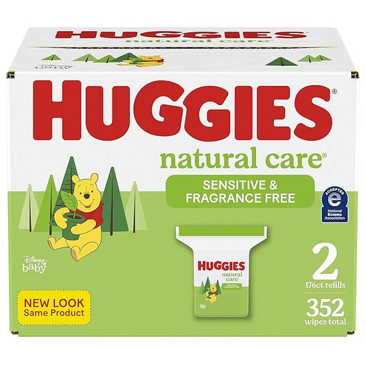 Huggies Natural Care Sensitive Baby Wipes, Unscented, Hypoallergenic, 99% Purified Water, 2 Refill Packs (352 Wipes Total)