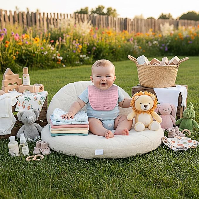 Frienda 8 Pcs Muslin Baby Bibs Cotton Bandana Drool Bibs Bulk for Newborn Infant 6 Absorbent Layers Feeding Accessory