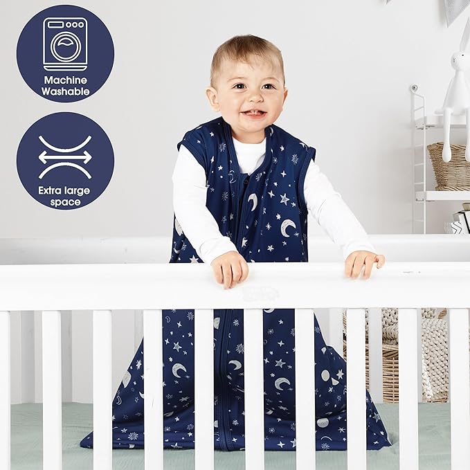 BSTOPPT 3 Pack Baby Sleep Sack 6-12 Months 100% Rayon Cotton Baby Sleeping Bag 2-Way Zipper Toddler Wearable Blankets Comfy Stretchy Lightweight TOG 0.3 （Purple&Clouds&Starry Sky）