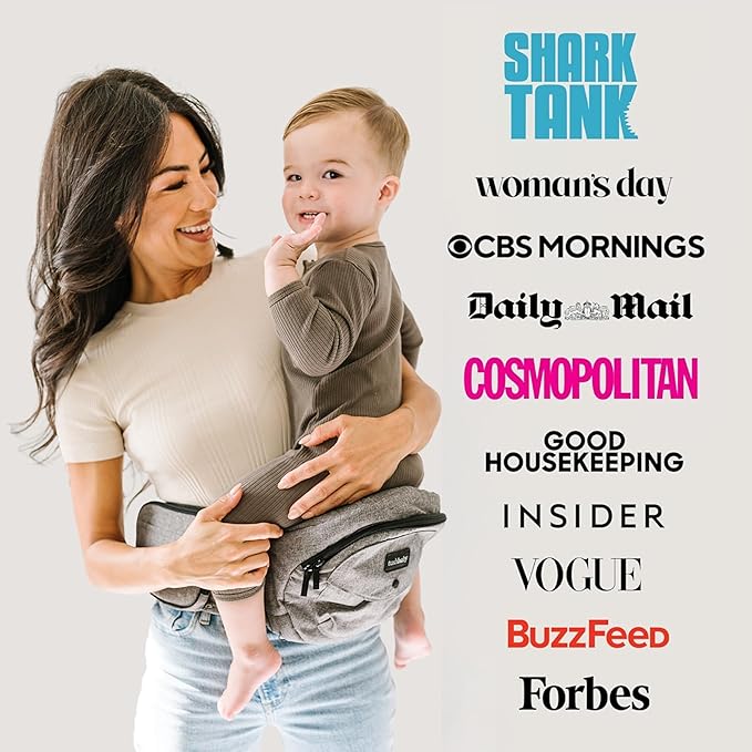 Tushbaby Original Hip Seat Baby Carrier for Babies & Toddlers up to 45 lbs, Safety Certified, Lightweight No-Foam Design with Storage & Nursing Support, Grey