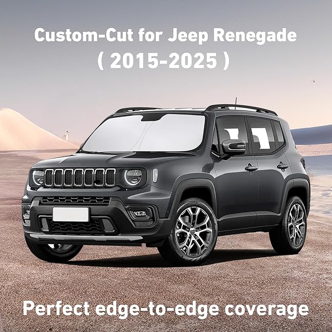 Econour Windshield Sunshade for Jeep Renegade 2015-2023 2024 2025, Sun Visor for Front Windshield & Window Sun Shade Cover, UV Heat Blocker & Protector, Car Accessories