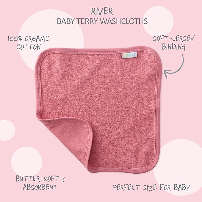 River 10-Pack Baby Terry Washcloths 100% Organic Cotton Absorbent for Baby and Toddler Boys & Girls, Sunny Pink Rainbow, One Size