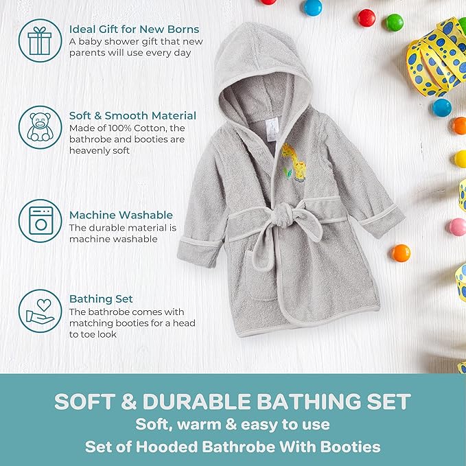 Spasilk 100% Cotton Hooded Terry Bathrobe with Booties Baby One Size Gifts — Shower