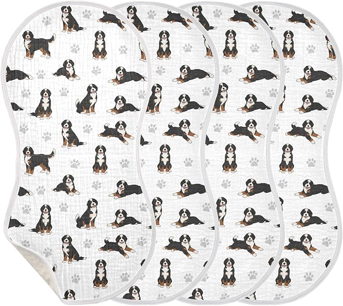 Qinllo 4 Pack Muslin Burp Cloths Bernedoodle Dogs White Cotton Baby Burp Cloths Ultra Absorbent and Soft Burping Cloth for Newborn Must Haves 22x11 Inch