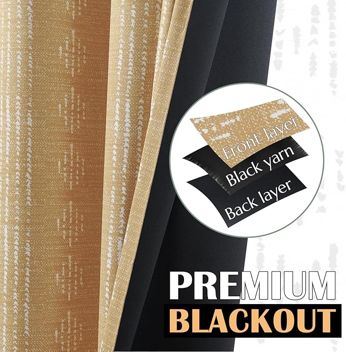jinchan 95% Blackout Boho Curtains 96 Inch Length for Bedroom Mustard Yellow Geometric Printed Grommet Top Room Darkening Thermal Insulated Window Drapes 2 Panels