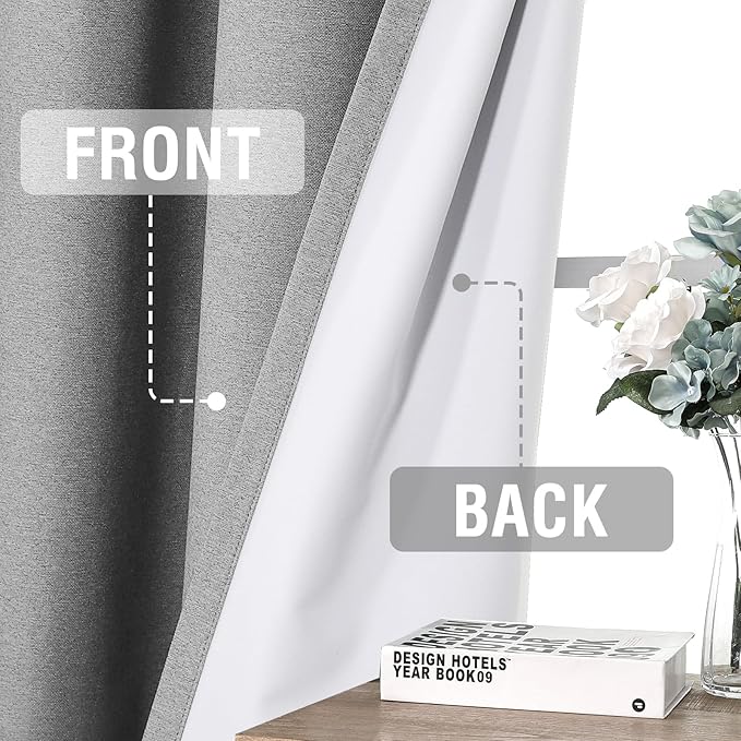H.VERSAILTEX Linen Curtains Grommeted Total Blackout Window Draperies with Linen, Thermal Liner for Energy Saving 100% Blackout Curtains for Bedroom, 52x96 Inch, Heather Ultimate Gray(Not Solid)
