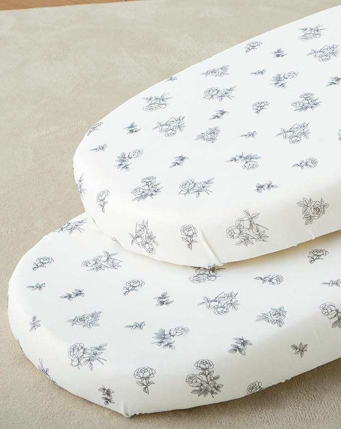 SDY Jersey Bassinet Sheets for Baby Boys and Girls,32 "x 16 "x 4", 2 Pack,Neutral Flower Standard Oval/Retangle Fitted Bassinet Sheets for Toddler,Super Soft Breathable