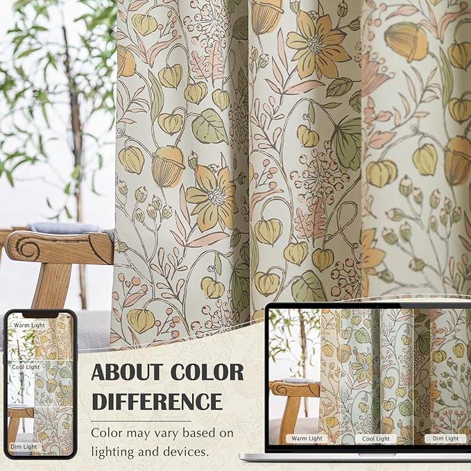 jinchan Nursery Curtains 95% Blackout Yellow Floral Curtains for Girls Room, 84 Inch Length Farmhouse Drapes for Bedroom Living Room Darkening Window Treatment Fall Decor Grommet Top Set of 2 Panels
