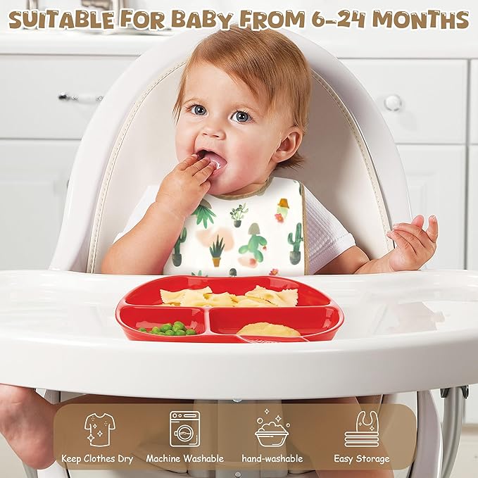 2ooya 6Pcs Baby Bibs for Eating Toddler Feeding Bibs with Crumb Catcher Pocket Fruit Adjustable Sleeveless Teething Plastic Food Bib Set Waterproof Infant Keepsake Gift for Baby Shower, 6-24 Months