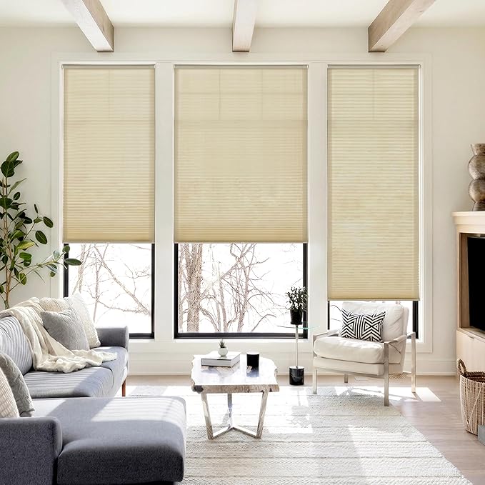 LazBlinds Cordless Cellular Shades, No Tools No Drill Light Filtering Honeycomb Shades Pleated Blinds for Windows, 47'' W x 64'' H, Mocha
