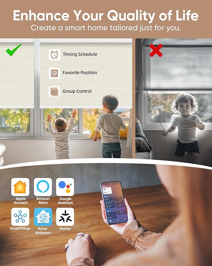 Kincmo Motorized Blinds with Remote,100% Blackout Motorized Roller Shades Work with Apple Homekit,Alexa,Google, Custom Electric Blinds with App,Voice Control (Dreamy Warm)