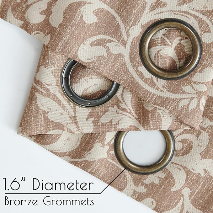 jinchan 80% Blackout Curtains for Bedroom, Farmhouse Drapes with Scroll Floral Patterned for Living Room, Grommet Top Thermal Insulated Curtains, Vintage Country Drapes 72 inch Length 2 Panels Taupe