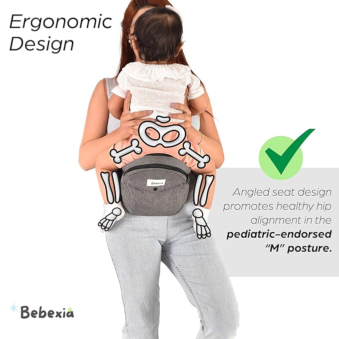 Baby Carrier with Hip Seat - with Lumbar & Back Support – Adjustable Waistband with Strong Support - Health Certified, Machine Washable, Fits Medium–Large (Grey)