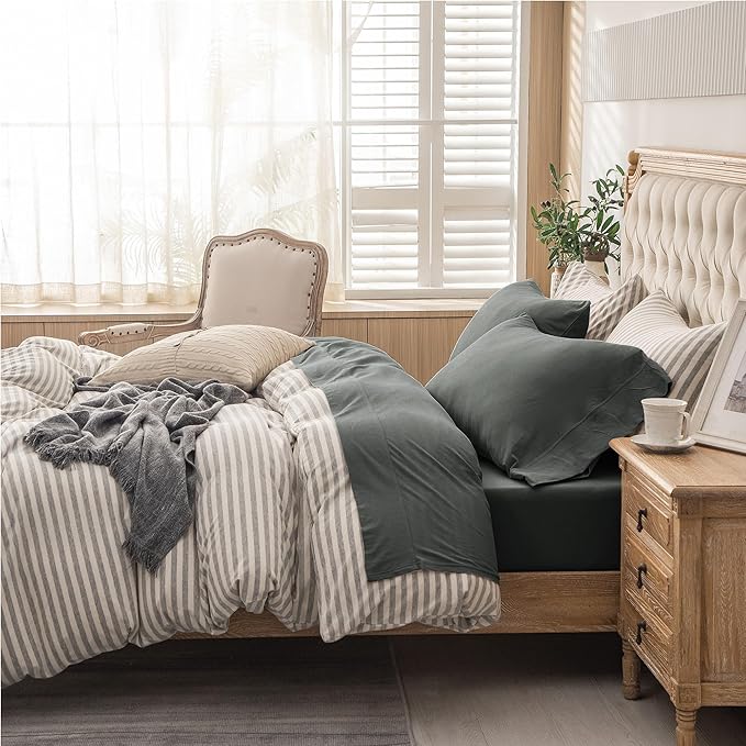 PURE ERA Jersey Knit 4pc Bed Sheet Set 100% T-Shirt Cotton Super Soft Comfy Breathable Fits Mattress Up to 20" Extra Deep Pocket (Solid Dark Greenish Gray, King)