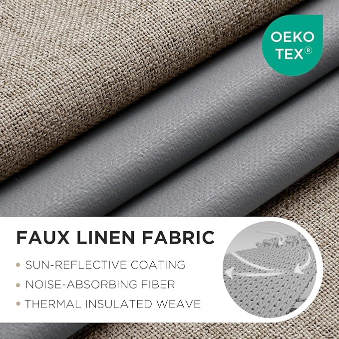 Joydeco Blackout Curtains 120 Inches Long 2 Panels Burg, Room Darkening Curtains for Bedroom, 100% Black Out Textured Thermal Drapes Privacy Protection 2 Panels Set(W52 x L120 Inch, Linen)