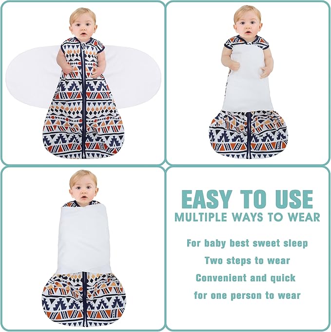 BSTOPPT Newborn Sleep Sack Baby Swaddle,3-Way Adjustable Wearable Blanket,100% Rayon Cotton Swaddling Sleeping Bag，TOG 0.5 (Soccer & Triangles, 6-12 Months)