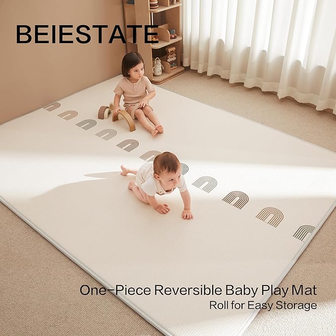 One-Piece Reversible Baby Play Mat 79’’ x 55’’ Rollable Waterproof Baby Mat for Floor, Non-Slip Thickened XPE Foam Baby Playmat, Double-Sided Playpen Mat for Babies, Infants and Toddlers