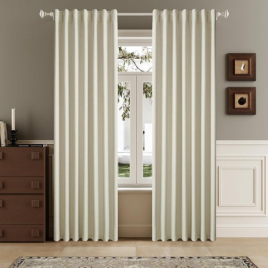 DUALIFE Faux Linen Blackout Cream Beige Curtains 80 Inch Long,Farmhouse Back Tab Rod Pocket Curtains Room Darkening Thermal Insulated Drapes for Bedroom Living Room,W50 x L80,2 Panels