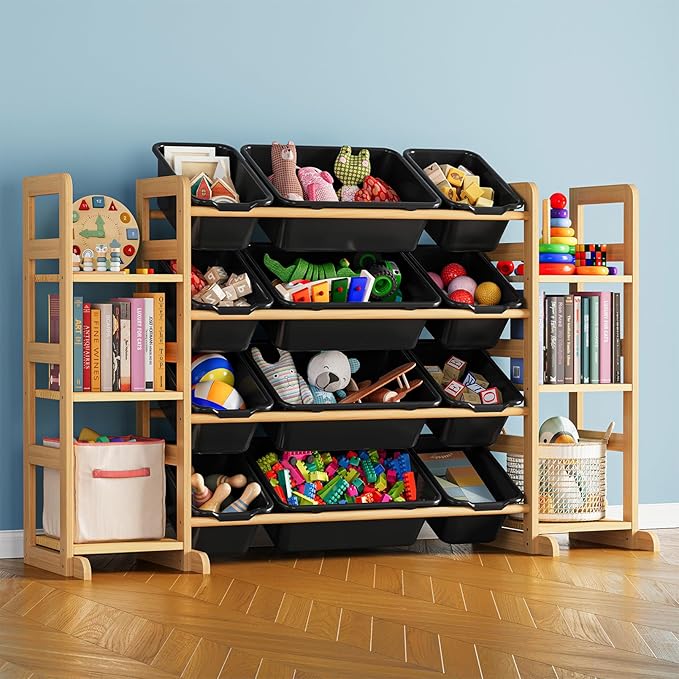 SpaceAid Toy Storage Organizer with 6 Shelves and 12 Bins, Toy Organizers Storage Bookshelf, Kids Bin Shelf Toys Box Bookcase for Bedroom Playroom Organization Room Decor, True Black
