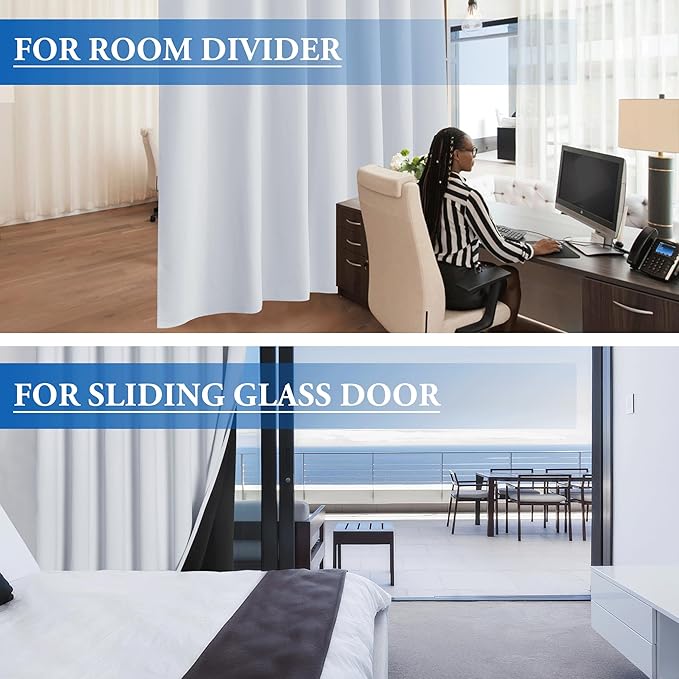 Beauoop 100% Blackout Curtains 96 Inches Long for Patio Sliding Door White Solid Extra Wide Room Darkening Thermal Insulated Room Divider Soundproof Grommet Window Treatment Drapes,100x96 Set of 1