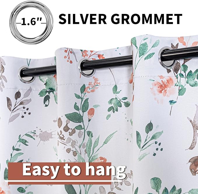 MYSKY HOME Bedroom Curtains Room Darkening Fall Curtains 63 inches Long Floral Drapes for Kitchen Dormer Window Thermal Insulated Panels Vintage Classical Floral Printing, 2 Panels, Orange