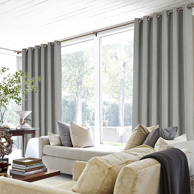ChadMade 100W x 96L Inch Rock Grey Linen Polyester Curtain Drapes with Blackout Lining, Room Darkening Antique Bronze Grommet Curtain for Sliding Glass Door Patio Door Living Room (1 Panel)