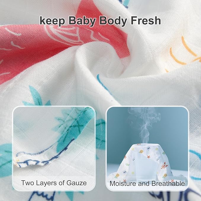 Muslin Swaddle Blankets for Newborn, 2-Pack Breathable Receiving Baby Blanket, Large 47 x 47 Inches Swaddling Wrap for Boys and Girls (Beach Fun)