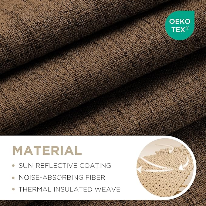 Joydeco Blackout Curtains for Bedroom - 100% Light Blocking 2 Panels Cappuccino Drapes 66" W x 96" L, Thermal Insulated Room Darkening Curtains, Linen Textured for Living Room, Rod Pocket & Back Tabs