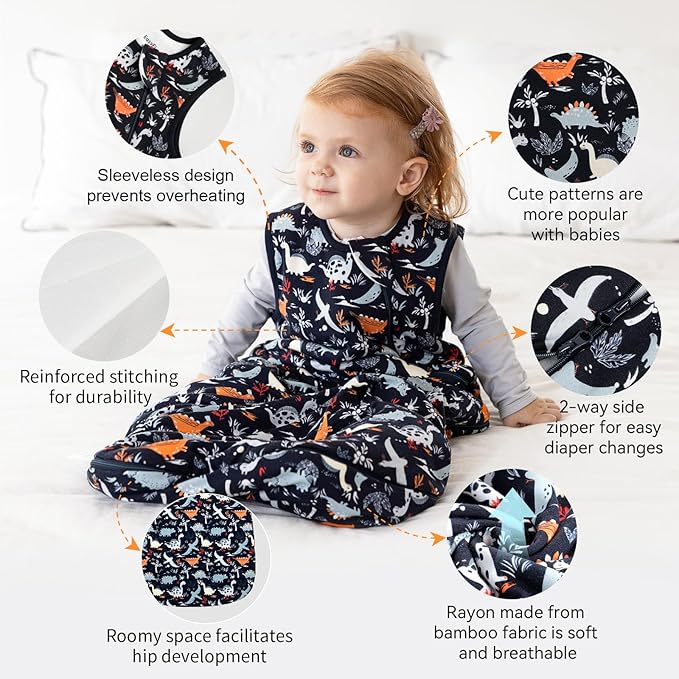 EasyFi Rayon Made from Bamboo Sleep Sack 6-12 Months Supersoft Toddler Sleep Sack 1.0 Tog Baby Wearable Blanket with 2-Way Zipper Unisex Sleeping Bag for Babies Toddler