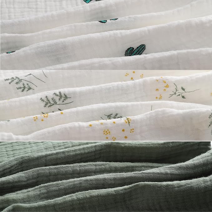 Onacosht Muslin Bassinet Sheets 3 Pack, 100% Cotton Baby Sheet 35" X 20" Compatiable with AMKE 3 in 1 Bassinets, MiClassic, Uiuwoo, Foalom, YADAQE, Milliard and TCBunny Bassinet, Green Floral Cactus