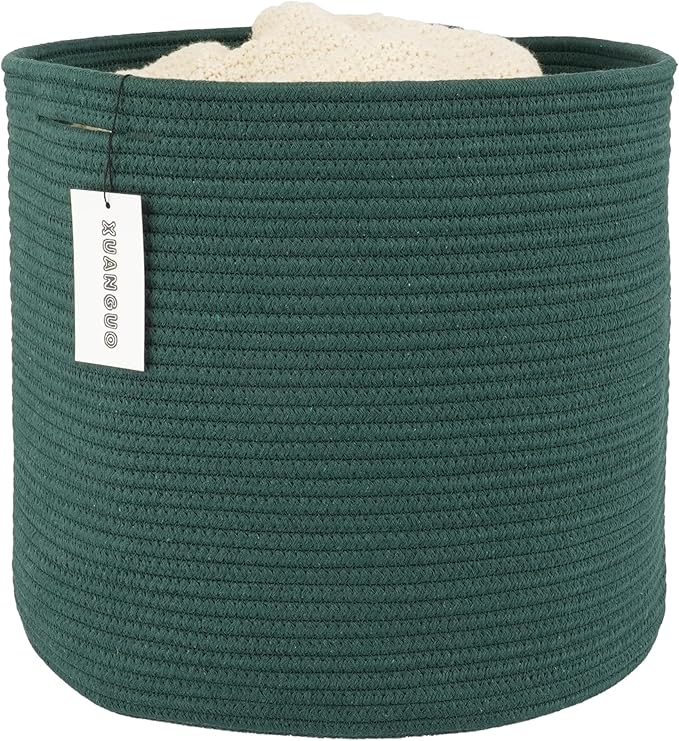 Cotton Rope Basket For Girls Boys Kids 16”X14” Baby Laundry Basket Nursery Bin Round Woven Baskets Organizer For Storage Toys Blankets Shoes Clothes dark green