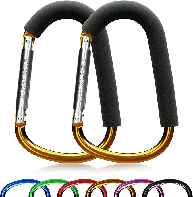 sprookber 6.7 Inch Large Stroller Hooks for Diaper Bags & Purses, Heavy Duty Mommy Hooks for Shopping, Grocery, Backpack – Baby Stroller Accessories, Set of 2 (Gold)