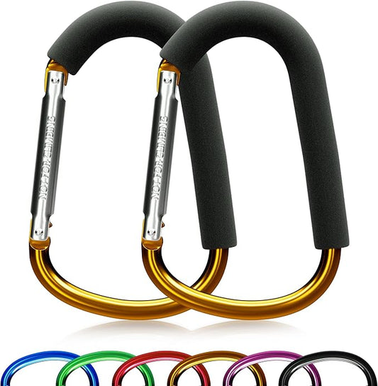 sprookber 6.7 Inch Large Stroller Hooks for Diaper Bags & Purses, Heavy Duty Mommy Hooks for Shopping, Grocery, Backpack – Baby Stroller Accessories, Set of 2 (Gold)