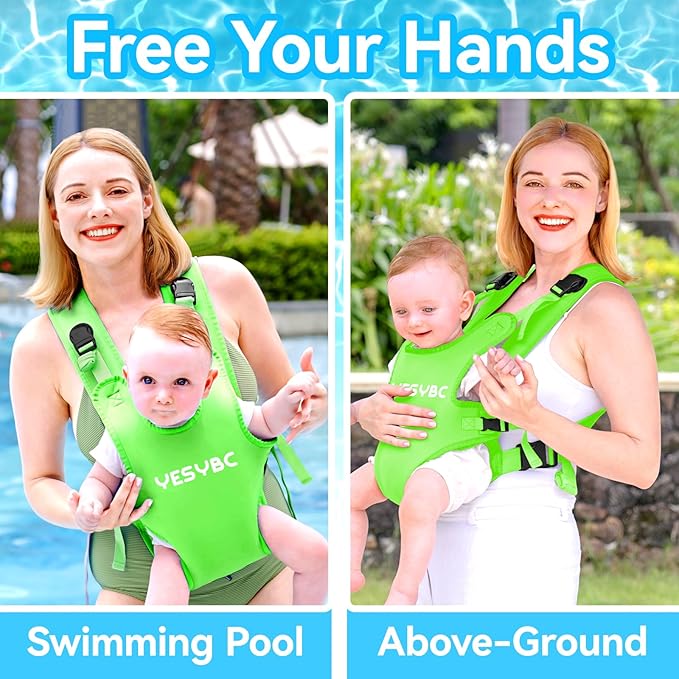 Baby Carrier, Dual-Use Adjustable Baby Sling Support Infant Chest Holder with Drawstring Backpack for Newborn to Toddler 13-33 lbs Swimming Pool Beach Land (Green)