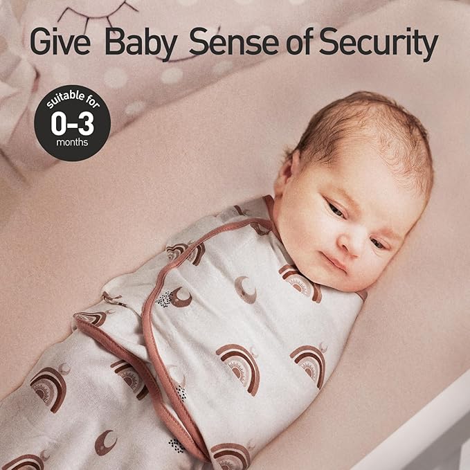 GLLQUEN BABY 3-Pack Organic Baby Swaddle Sleep Sacks for Newborn - Baby Swaddles 0-3 Months, Newborn Swaddling Sack, Rainbow & Sun, Infant Swaddle Blanket Wrap (Small/Medium)