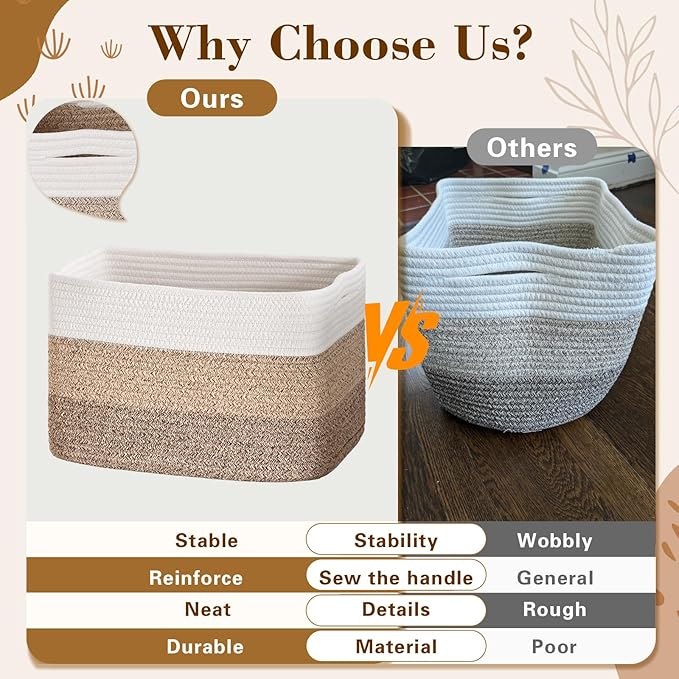 Woven Storage Baskets, Baskets for Organizing, 3 Pack Woven Basket for Storage, Storage Baskets for Shelf, Towel, Toy, Book, Closet, Baby 15"×10"×9"