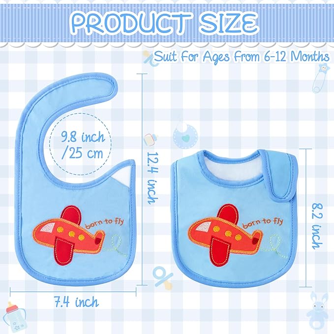 2ooya 7Pcs Cotton Waterproof Baby Bibs Hook Loop Closure Newborn Bib Keepsake Baby Gift for Drooling Feeding Eating
