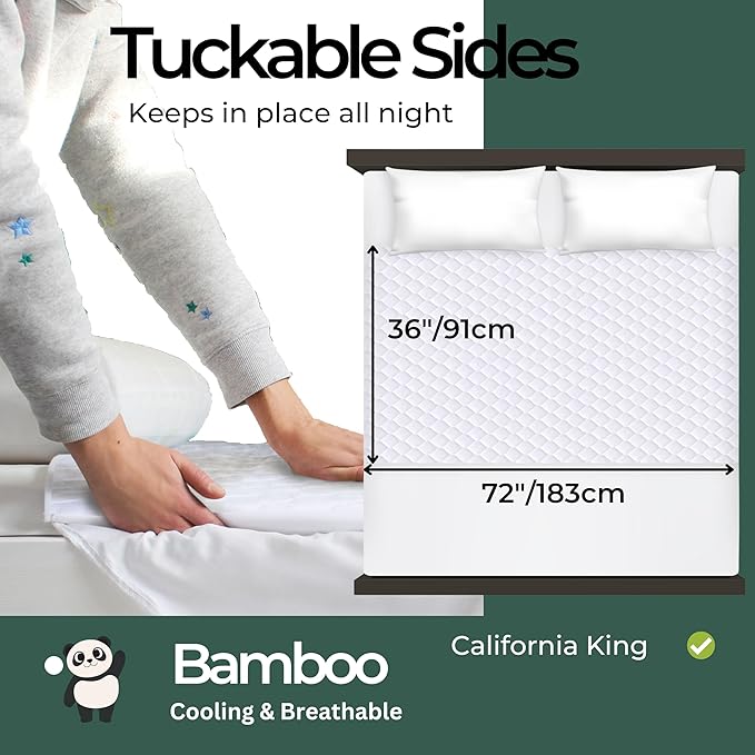 Hygge Sheets®️ Organic Washable Incontinence Bed Pads with Tucks - 100% Waterproof Reusable Mattress Protector Underpads - Rayon derived from Bamboo - Cali King