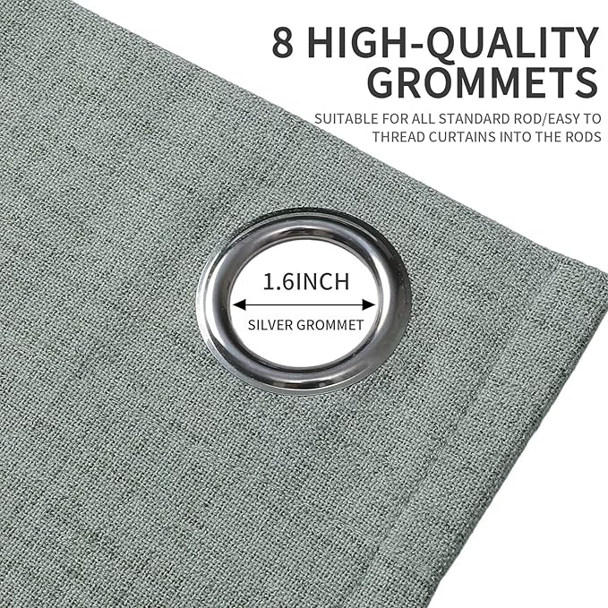 Joydeco Sage Green Black Out Curtains 63 Inch Long 2 Panels Set for Bedroom, 100% Blackout for Living Room, Faux Linen Short Small Textured Grommet Drapes